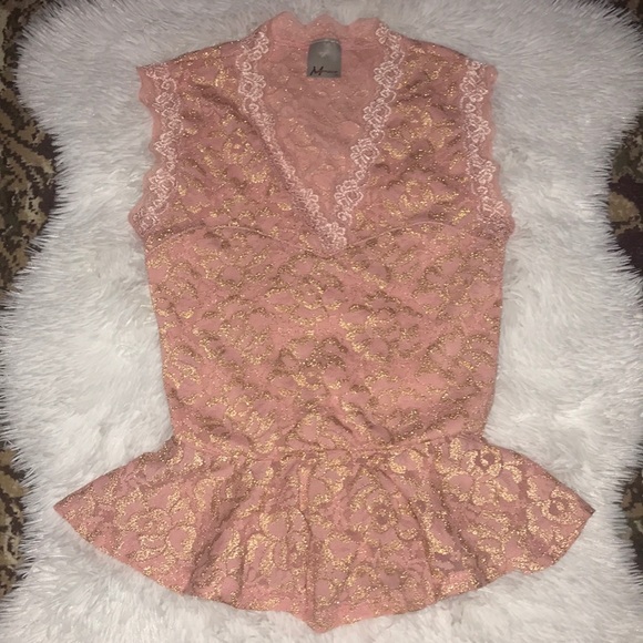 Gold and Pink Lace Peplum Top - Picture 1 of 5